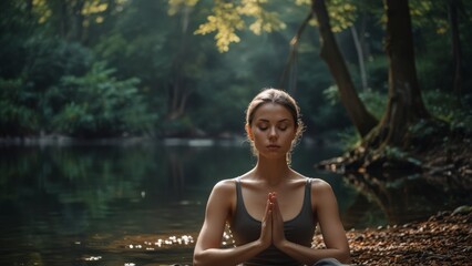 Fototapeta premium Peaceful Meditation by Forest Lake
