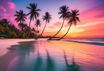 Obraz premium tranquil beach sunrise reflective water surface nature scene, ocean, horizon, morning, sunlight, shore, coast, dawn, sky, seascape, landscape, outdoor