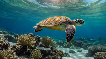 Obraz premium Serene Sea Turtle Underwater