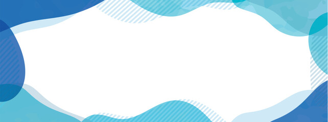 水彩の流体シェイプのフレーム　流動体・液体の抽象的なゆるいフレーム　青　水色　水　海　横　横長