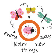 Hand drawn insects and lettering vector illustration design art