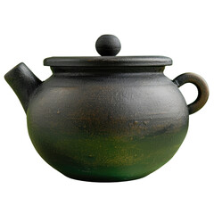 Handcrafted rustic ceramic teapot, perfect for a cozy tea time. Earthy tones, traditional design. Ideal for kitchen or home decor. transparent background