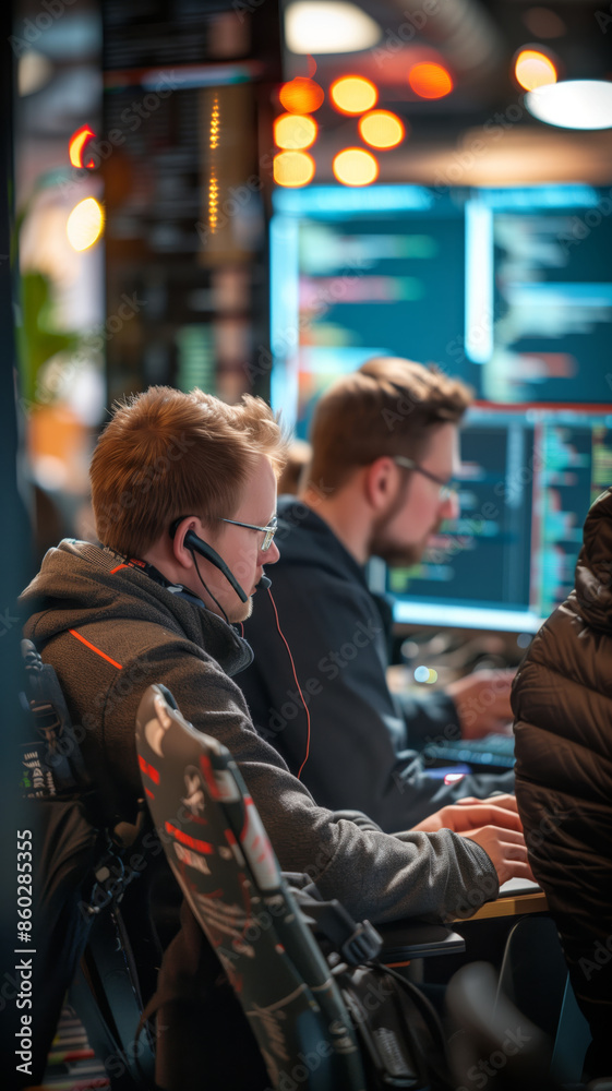 Aufkleber Two Software Developers Discuss Source Code in a Modern Office