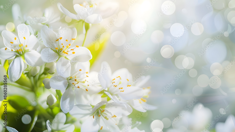 Aufkleber abstract spring seasonal background with white flowers natural easter floral image with copy space :
