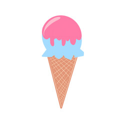 Ice cream cone illustration with pink and blue scoop