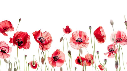 Studio Shot of Poppy Flowers Isolated on White Background Large Depth of Field DOF Macro Symbol of Sleep Oblivion and Imagination : Generative AI