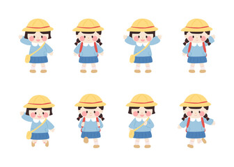 Set of cute japanese student go to school