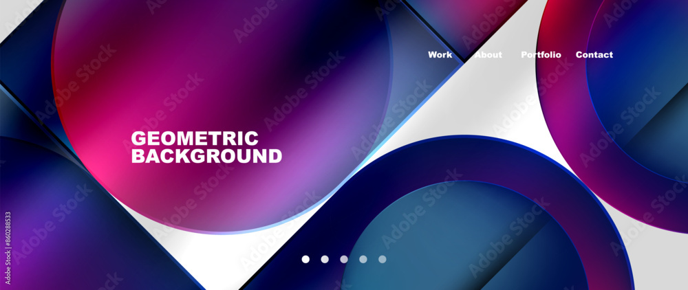 Poster Bright colorful squares with round elements minimal geometric background. Vector Illustration For Wallpaper, Banner, Background, Card, Book Illustration, landing page