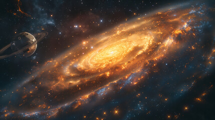 Fototapeta premium It is a picture of a large spacecraft traveling into space. Various galaxies There are other pictures of stars. that are going to be explored,futuristic,design style valorant game,