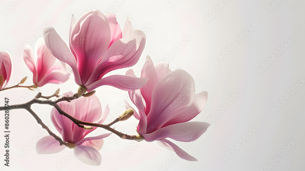 Poster pink magnolia flower spring branch isolated on white background : generative ai