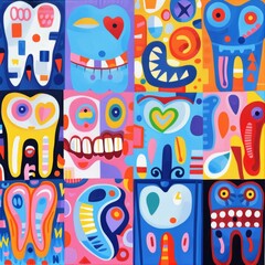 Obraz premium Artistic Representation of Children's Dental Care in Fun, Colorful Patterns and Shapes
