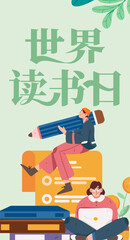 World Book Day Reading Character Flat Vector Concept Operation Hand Drawn Illustration
