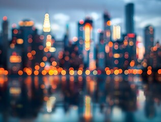 Blurred City Skyline at Night with Bokeh Lights