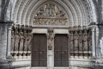Line of statues of saints ant the entrance of St fin Barrers cathedral cork Republic Ireland