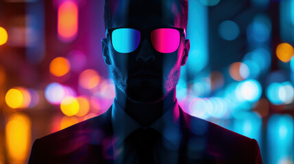Naklejka premium A man in a suit is wearing 3D glasses