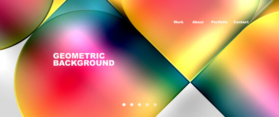 Fototapeta premium Bright colorful squares with round elements minimal geometric background. Vector Illustration For Wallpaper, Banner, Background, Card, Book Illustration, landing page