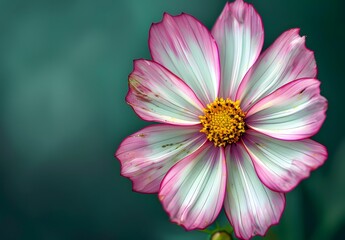 Fototapeta premium Closeup of Pink and White Cosmos Flower with Yellow Center