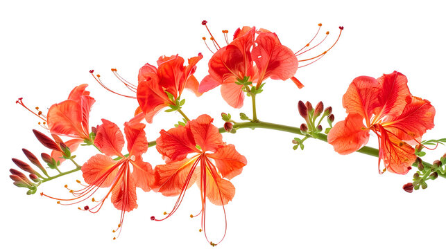 Poinciana regia or Delonix regia flowers isolated from background and cut out Other names royal poinciana flamboyant acacia rubra phoenix flower flame of the forest or flame tree : Generative AI