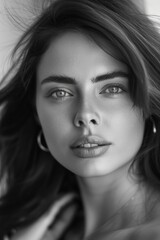 Fototapeta premium A beautiful woman's face in black and white, suitable for editorial or artistic use