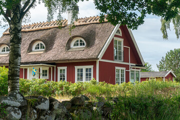 Beautiful, cozy, vintage red cottage in Scandinavian style