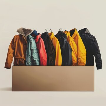 a box filled with jackets and coats