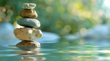 Obraz premium Balanced Rocks on Water in a Green Setting