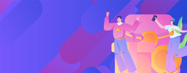 Use red envelopes to attract new customers and promote activity. Flat vector character concept illustration
