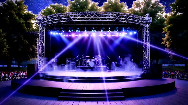 Impressive outdoor stage with AI-generated seamless laser light looping animation. 4K time-lapse video background.