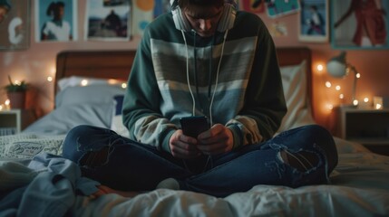 The teenager on the bed