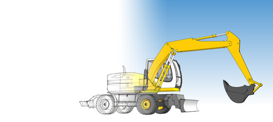 bulldozer and excavator 3d illustration