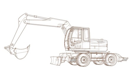 bulldozer and excavator 3d illustration