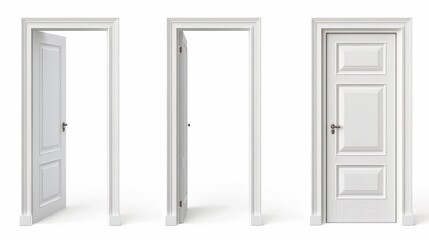White Door in Different Positions Isolated on White Background