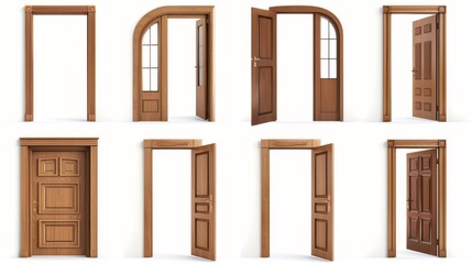 Eight Wooden Doors With Different Styles and Openings