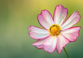 Fototapeta premium Macro Shot of Pink and White Cosmos Flower with Yellow Center