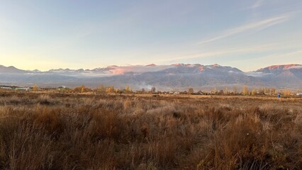 sunrise in the mountains in autumn