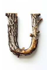 Whimsical Wooden Letter U on White Background for Design Inspiration Generative AI