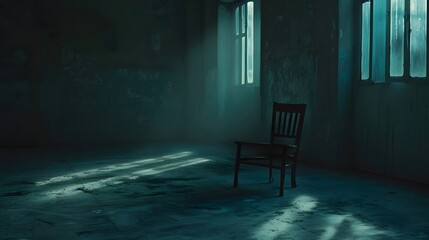 Dimly Lit Room with a Single Chair and Shadows