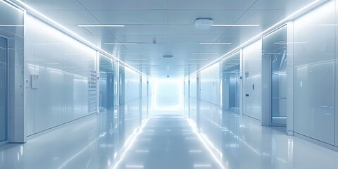 A clean, modern laboratory hallway with bright lighting, representing advanced scientific research facilities.