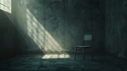Dimly Lit Room with a Single Chair and Shadows