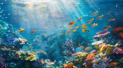 Fototapeta premium Vibrant Underwater Scene with Colorful Marine Life