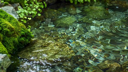 Obraz premium Crystal Clear Water Flowing from Natural Mountain Spring