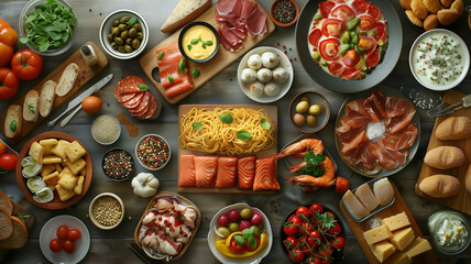 Fototapeta premium Together with many various foods