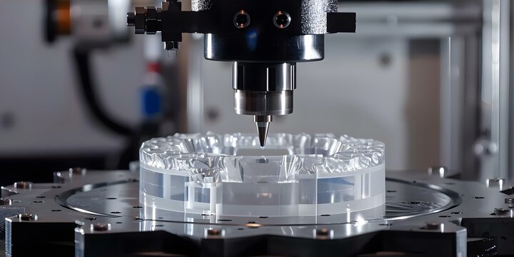 Cutting-edge CNC milling machine uses ball endmill tool to produce plastic parts. Concept CNC Milling, Ball Endmill Tool, Plastic Parts, Cutting-edge Technology, Precision Manufacturing