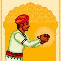 Rajasthan folk artist illustration with Khartaal