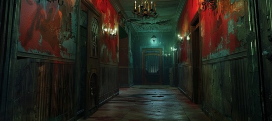 Haunted House Attraction with Spooky Rooms, Jump Scares, and Eerie Decorations for Halloween Events