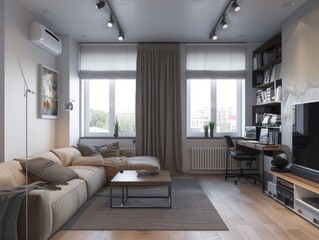 Fototapeta premium Cozy apartment in minimalist style. AI generative.