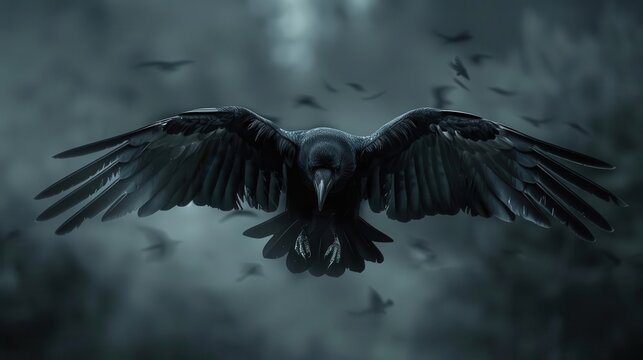 majestic raven crows with wings spread wide capturing their powerful and mysterious presence