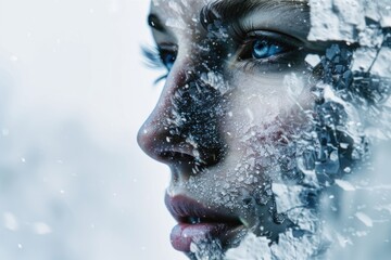 A close-up shot of a person's face covered in snow, great for winter or cold-themed projects