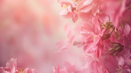 Abstract floral backdrop of pink flowers over pastel colors with soft style for spring or summer time Banner background with copy space : Generative AI