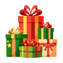 Festive Christmas presents wrapped in colorful paper with ribbons, ideal for holiday celebrations, gifting, and spreading joy.